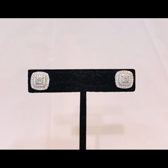 Silver Plated Geometric CZ Square Stud Earring - Picture 2 of 5
